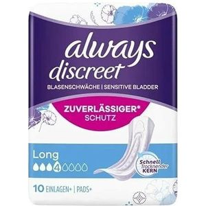 Always Discreet Long Plus Incontinentie-inlegkruisjes (10 bandjes) voor dames, sterke bescherming die je nauwelijks voelt