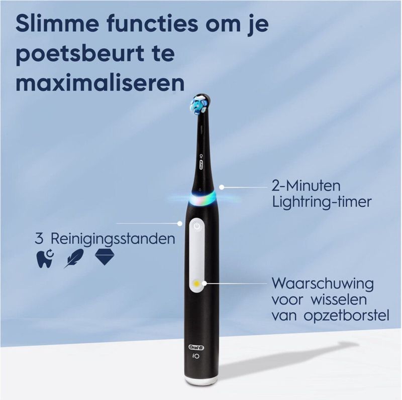 Oral-B - iO3 Duo - Elektrische Tandenborstel - Matt Zwart/Ice Blauw - Inclusief Reisetui