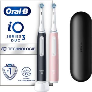 Oral-B iO Series 3 Elektrische tandenborstel met 2 opzetborstels en 3 poetsmodi voor tandverzorging, magnetische technologie, reisetui, ontworpen door Braun, mat zwart/blush roze