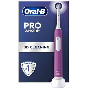 Oral-B Pro Junior Kids elektrische tandenborstel, 1 tandenborstelkop, 3 modi met kindvriendelijke gevoelige modus, voor kinderen vanaf 6 jaar, 2-pins UK-stekker, paars