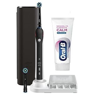 Oral-B Oplaadbare elektrische tandenborstel Smart 4 4500 CrossAction, 1 zwarte handgreep, 5 borstelmodi, 2 koppen, premium reistas + tandpasta gevoeligheid en tandvlees Calm