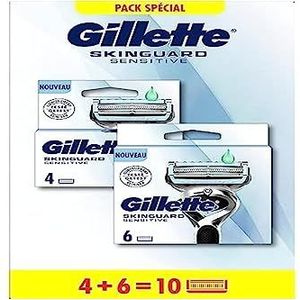 Gillette SkinGuard Gevoelige Huid Navulling Scheermesjes voor heren, 10 navulmesjes, 6 + 4 messen, comfortabele scheerbeurt