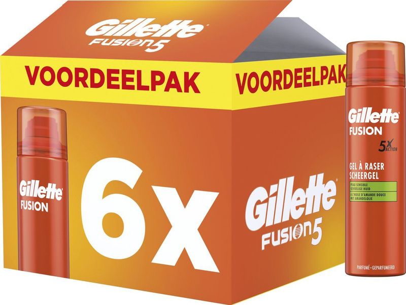 Gillette Fusion Scheergel - Met Amandelolie - Voor De Gevoelige Huid - voordeelverpakking 6 x 200ml