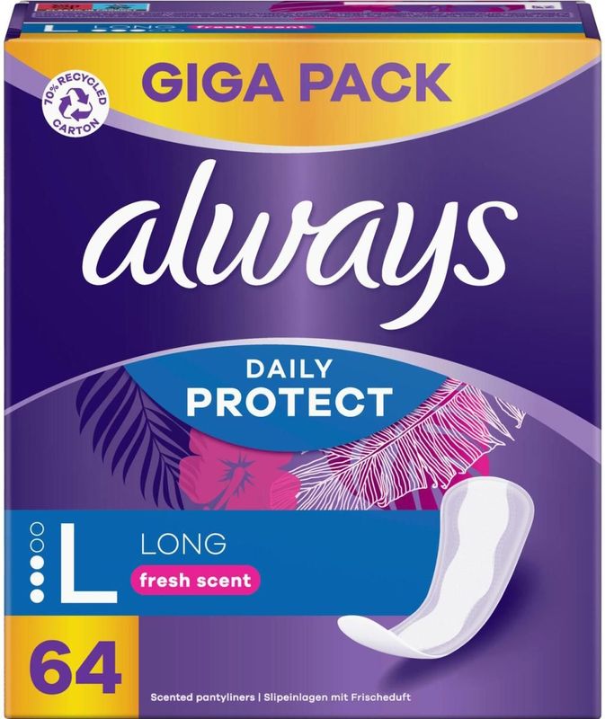 Always Daily Protect Long inlegkruisjes, 64 stuks, met frisse geur, comfort met absorberende kern