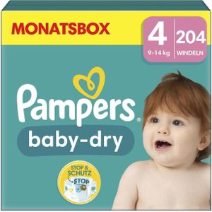 Pampers® Windeln baby-dry™ Monatsbox Größe Gr.4 (9-14 kg) für Babys und Kleinkinder, 204 St.