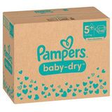 Pampers Baby-Dry Taille 5+, 168 Couches, 12kg-17kg, Avec une Poche Stop & Protect à l’arrière de la couche pour une nuit jusqu’à 100% sans fuites, Pack 1 Mois