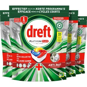 Dreft Platinum Plus All In One - Vaatwastabletten - Citroen - Voordeelverpakking 4 x 33 stuks