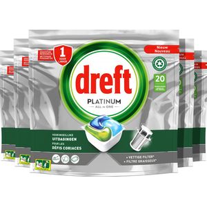 Dreft Platinum All In One - Vaatwascapsules - Original - Voordeelverpakking 5 X 20 Capsules