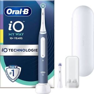 Oral-B iO My Way Elektrische tandenborstel/elektrische tandenborstel, vanaf 10 jaar, 4 poetsmodi voor tandverzorging, extra opzetborstel voor beugels, 1 reisetui, ontworpen door bruin, oceaanblauw