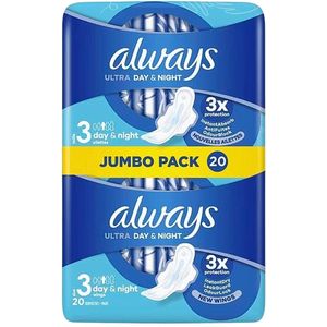 Always Ultra Maandverband Day & Night Met Vleugels 20 Stuks