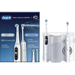Oral-B Oral Health Center monddouche en elektrische tandenborstel iO6, tandstraal, 1 Oxyjet-canule, 1 waterjet, 4 waterstralen en 5 drukken, 2 borstels, oplaadbaar