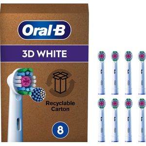 Oral-B 3D White elektrische Zahnbürstenköpfe, Packung mit 8 Ersatzbürstenköpfen, Aufheller, mit exklusiver Polierschale zum Entfernen von oberflächlichen Flecken, geeignet für Briefschlitz