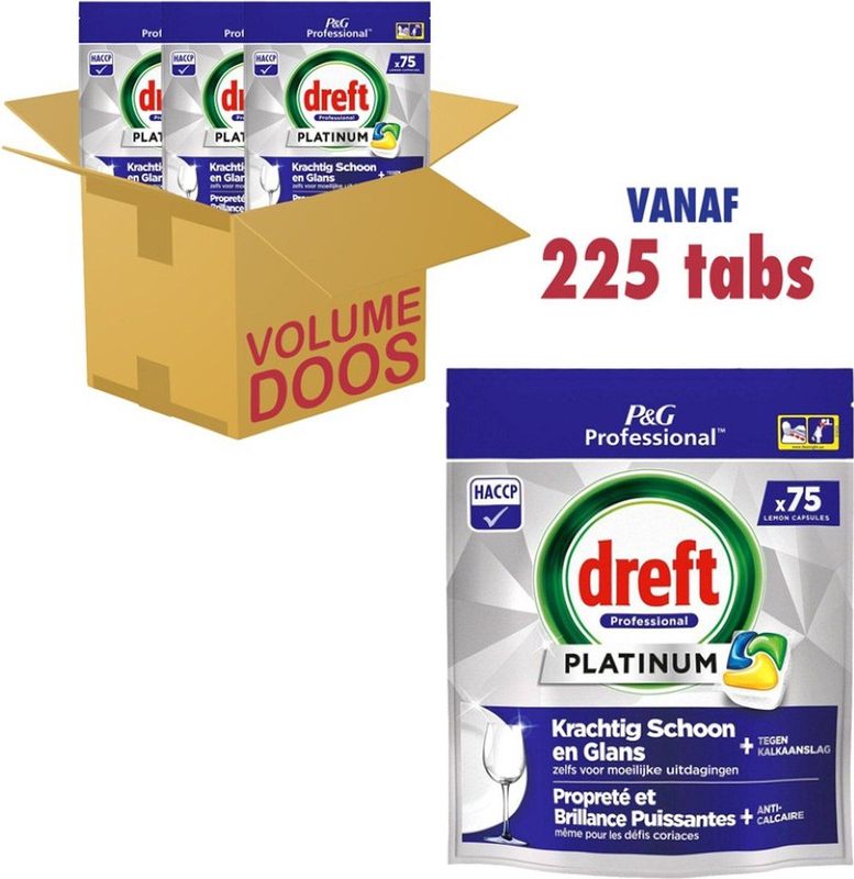 3x Dreft Platinum Vaatwastabletten All-in-One Citroen 75 stuks