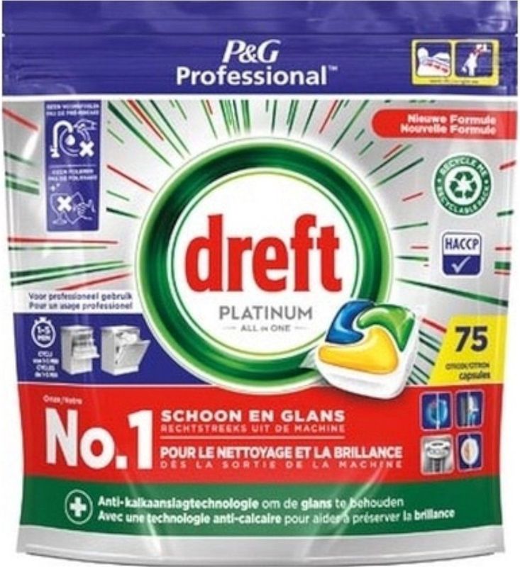 Dreft Platinum Lemon All in 1 Vaatwastabletten - 75 tabs