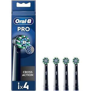 Oral-B Cross Action Elektrische tandenborstelkoppen, verpakking met 4 zwarte reserveborstels, schuine borstelharen die zich aan elke tand aanpassen voor een grondige reiniging