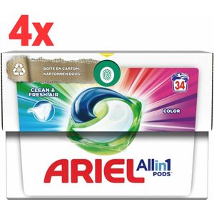 Ariel - All-in-1 PODS - Vloeibaar Wasmiddel - Clean & Fresh Air - 4 x 34 Stuks