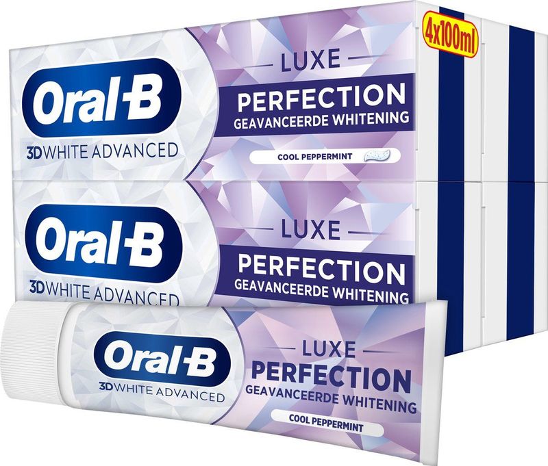 Oral-B 3D White Luxe Perfection - Tandpasta - 4x100ml - verpakt in gerecycleerd karton