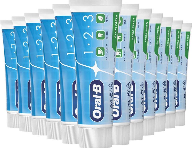 Oral-B - 1-2-3 Extra Fresh - Tandpasta - 12 Stuks - 75 ml