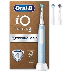 Oral-B iO 3N oplaadbare elektrische tandenborstel, druksensor, lichtgevende ringtimer, 3 poetsmodi, 3 koppen, 1 borstel, 1 reisetui, blauw, cadeau-idee