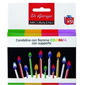 Cereria Giorgio verjaardagskaarsen met gekleurde vlam en houder, 5814
