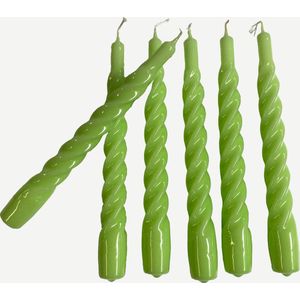 Set van 6 Gedraaide Kaarsen – Licht Groen – Swirl Kaars – Twisted Candles – Spiral – Twirl – Pastel – trus.store