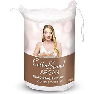 COTTON SOUND Argan Maxi Make-upplaten, 40 stuks, 100% katoen met argan-microcapsules, rustgevend, gladde kant en reliëfzijde, gemaakt in Italië