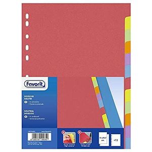 Favorit 100204882 Universele tabbladen voor ringmappen met 12 gekleurde neutrale inlegstukken, personaliseerbaar, binnenformaat A4, 225 g/m²