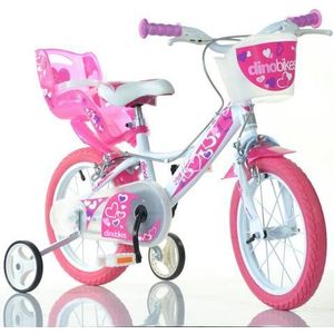 Dino Meisjesfiets Little Heart 16 inch wit/roze roze Metaal Dino Bikes Kinderfiets