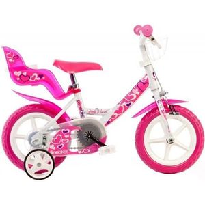 Dino Little Heart - Kinderfiets 12 Inch - van 2-4 Jaar - met Zijwieltjes - Meisjesfiets Wit