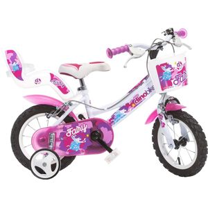 Dino Fairy - Kinderfiets 12 Inch - Wit/Roze Meisjesfiets - Met Zijwieltjes