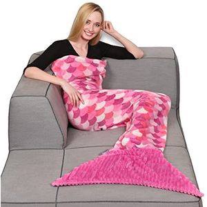 Kanguru Sirena Zeemeerminstaart, zeer zacht, gezellig, donzig, warm, microfiber fleece deken, roze, een maat 100 x 200 cm