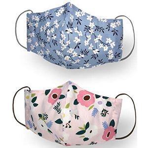 Kanguru Green Mask, mondmaskers 2-laags mondbescherming stof, 100% katoen, wasbaar, herbruikbaar, voor volwassenen, 2 stuks, 23 x 14 cm, Veelkleurig