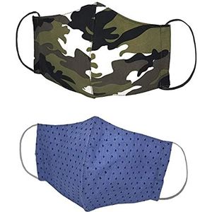 Kanguru Green Mask Man, mondmaskers 2-laags mondbescherming stof, mondkapjes 100% katoen, wasbaar, herbruikbaar, voor volwassenen, 2 stuks, 23 x 14 cm