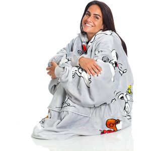 Kanguru Kangurone Snoopy Hoodie Fleece deken sweatshirt met, Oversized Draagbare Deken met bonteffect, Grijs, voor Volwassenen Mannen Vrouwen maat 95x95cm