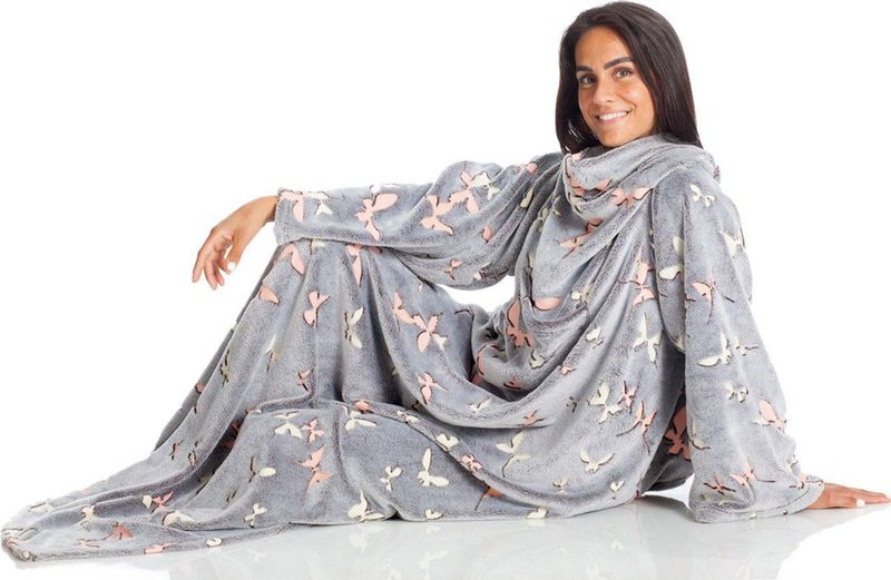 Lavatelli - Kanguru Deluxe Glow Butterflies - Deken met mouwen  - Plaid met mouwen - TV Deken met mouwen  - Warme deken