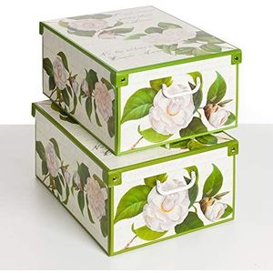 Cameliie Opbergdozen van karton, 2 stuks, met deksel voor het opbergen van bloemen, 39 x 50 x 24 cm