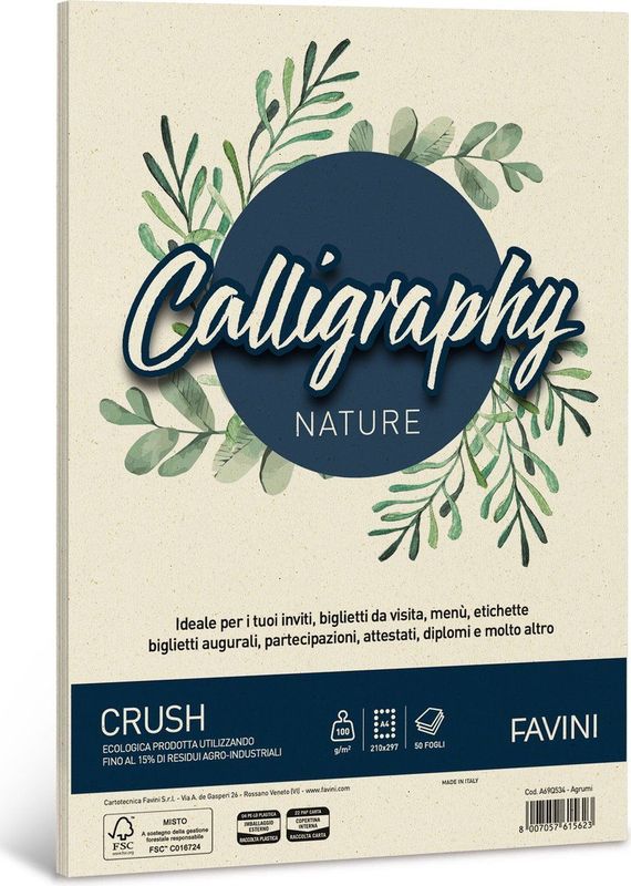 Favini - Crush Calligraphy Agrumi - Ecopapier - Citrusgeel - 100 g/m² - A4 - 50 Vellen