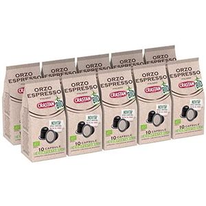 CRASTAN 1870, 100 capsules, 10 dozen met 10 composteerbare capsules van biologische gerst, koffiecapsules, compatibel met Nespresso-systeem, glutenvrije drank, 100% Made in Italy