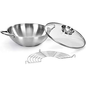 Barazzoni Wok 18/10 roestvrij staal, 28 cm, 3,75 lt, aroma-deksel, Made in Italy