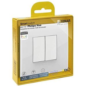 VIMAR 0K03906.05 Arké Classic Friends of Hue Smart Switch Kit, Draadloze Lichtschakelaar zonder Batterij, Dimmer Switch Kit bevat Dubbele Afdekplaat, Montage Frame, Schakelaar En 2 Knoppen, Wit
