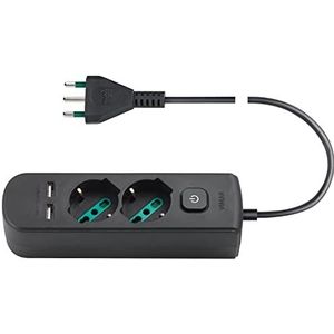 Vimar 0R00625.CC meervoudig stopcontact met schakelaar en 1,5 m kabel, 2 SICURY universele uitgangen, Italiaanse standaard, 2 USB-A-uitgangen, Italiaanse standaardstekker, zwart