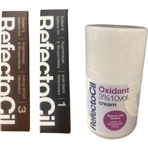 RefectoCil wenkbrauw- en wimperverf 2 stuks nr.1 zwart + nr.3 Natuurbruin + 100ml Oxidant