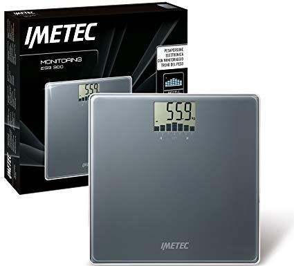 Imetec Monitoring ES9 300 personenweegschaal, elektronische personenweegschaal, trend grafisch gewicht, 4 gebruikers, tot 180 kg, LCD-display, gehard glas, donkergrijs