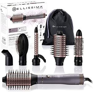 Bellissima Keramische coating en arganolie, 6-in-1, verwarmingsborstel, 6 accessoires, ionentechnologie, droogt en geeft volume, Air Blow-functie, 1000 W