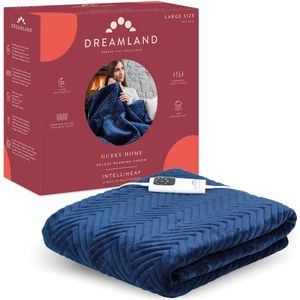 DREAMLAND - Intelliheat - Elektrisch Deken - Blauw - Fluweel - Visgraatmotief