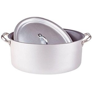 Agnelli alsa126s32 braadpan, ovaal, plat, 3 mm dik, van roestvrij staal, met handgrepen van roestvrij staal, anti-aanbaklaag, met deksel, diameter 320 mm, cod. alsa126s32