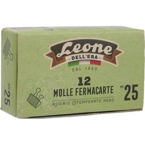 Leone Dell'Era Papieren klemmen, zwart, 25 mm, van gerecycled karton, 12 stuks