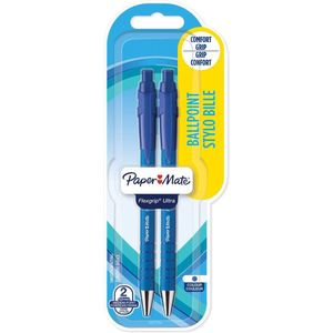 Paper Mate Flexgrip Ultra-balpennen met drukknop | Medium punt (1,0 mm) | Blauw | 2 stuks