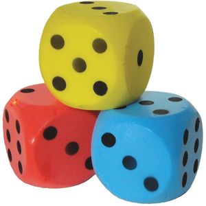 Dobbelsteen D6 15cm Schuimrubber Blauw/Zwart Per Stuk