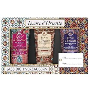 Tesori d'Oriente Cadeauset, 3 x 75 ml mini-douchegel (Ayurveda, Byzantium & Persian Dream), douchecrème voor lichaamsverzorging, wellnessrituelen voor lichaam en zintuigen